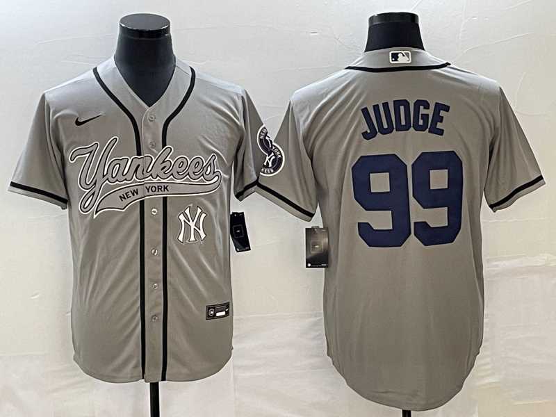 Men%27s New York Yankees #99 Aaron Judge Gray With Patch Cool Base Stitched Baseball Jersey->new york yankees->MLB Jersey